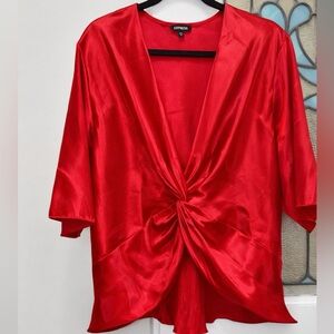 XL Express Red Satin-Look Twist-Front Blouse | Silky Feel♥️